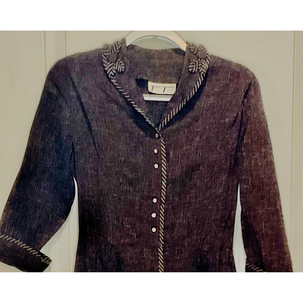 TONI TODD Original vintage 1940s brown button up rayon bows‎ maxi pockets dress - Picture 2 of 16